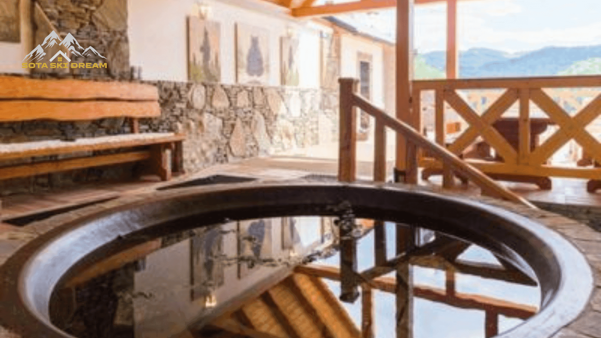 Туристи відпочивають у великому карпатському чані взимку